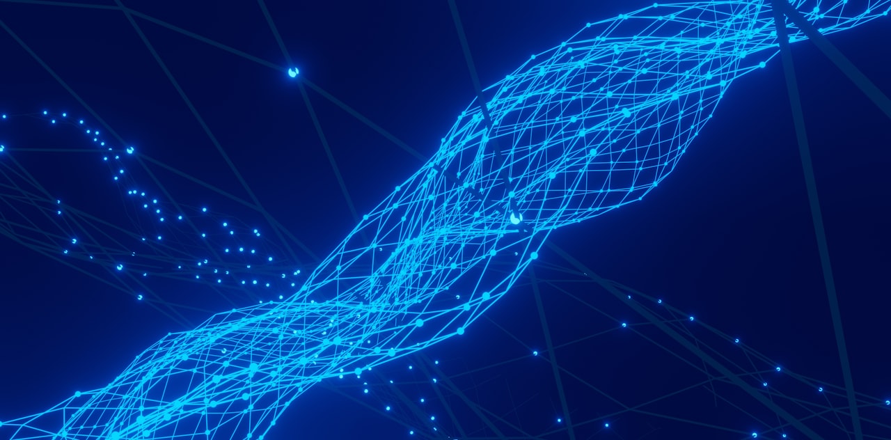 Representación abstracta de inteligencia artificial: red de nodos conectados sobre fondo oscuro